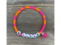 Armkettchen orange/pink Neon "LIEBE" mit Herz & Miniquaste